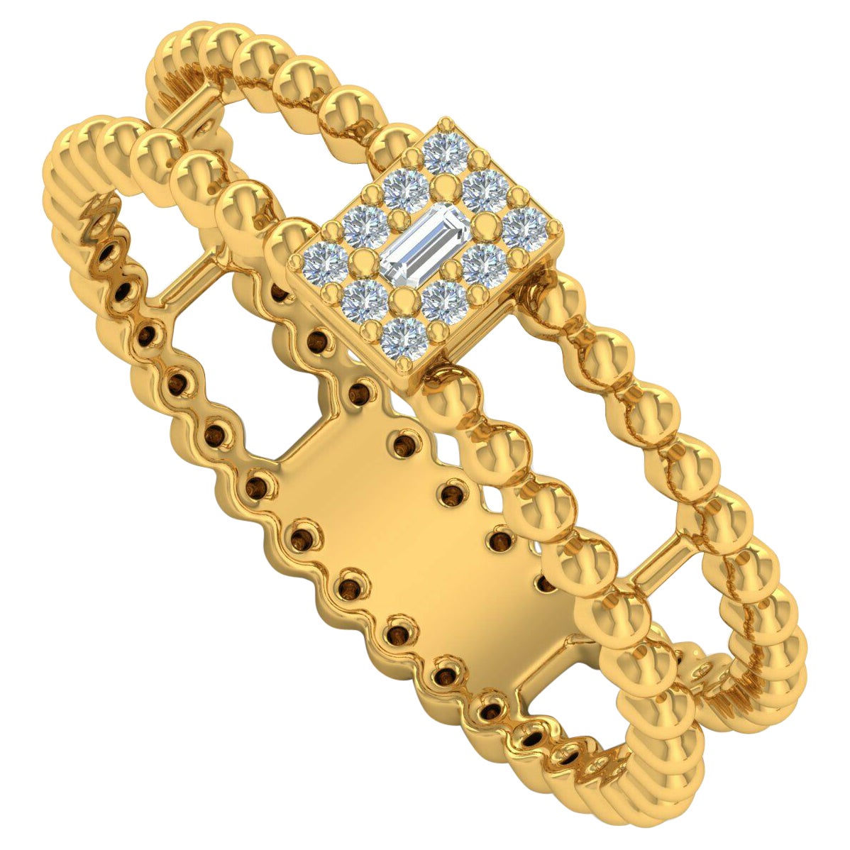 Beaded Diamond 18 Karat Gold Ring For Sale