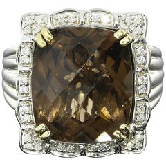 Charles Krypell Smoky Quartz Diamond Silver Gold Ring