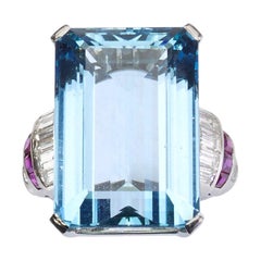 Vintage Aquamarine, Diamond and Ruby Ring