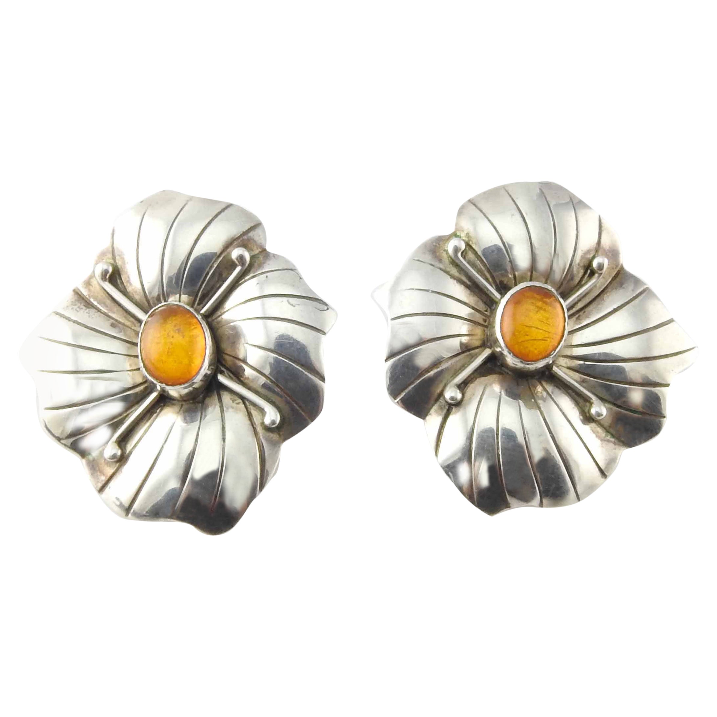 Felley Sterling Amber Stone Earrings For Sale at 1stDibs