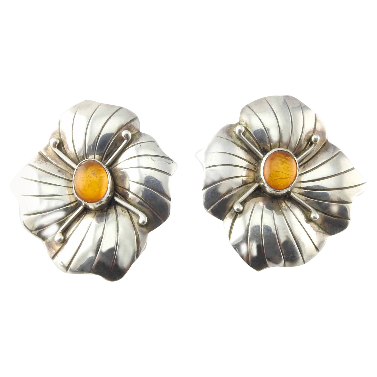 Vintage Denmark Sterling Silver Flower Earrings For Sale at 1stDibs