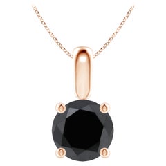 1.46 Carat Round Black Diamond Solitaire Pendant Necklace in 14K Rose Gold