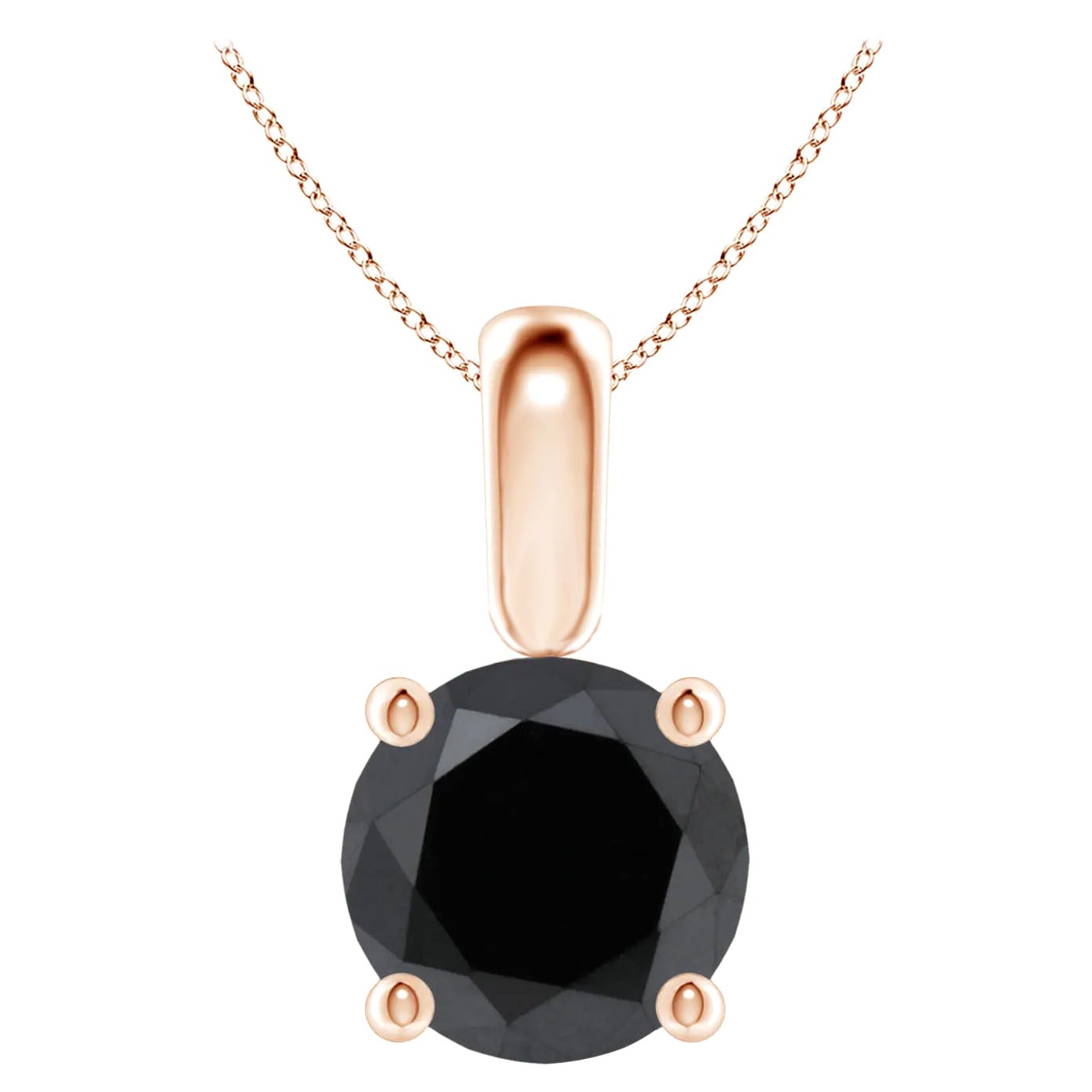 3.15 Carat Round Black Diamond Solitaire Pendant Necklace in 14K Rose Gold