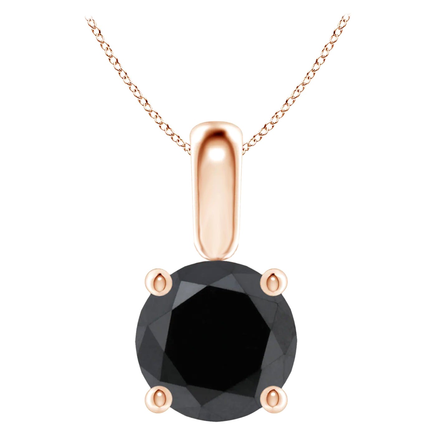 1.64 Carat Round Black Diamond Solitaire Pendant Necklace in 14K Rose Gold