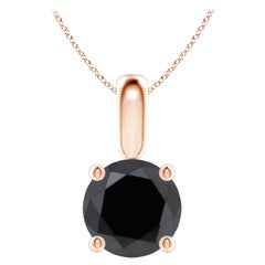 1.64 Carat Round Black Diamond Solitaire Pendant Necklace in 14K Rose Gold