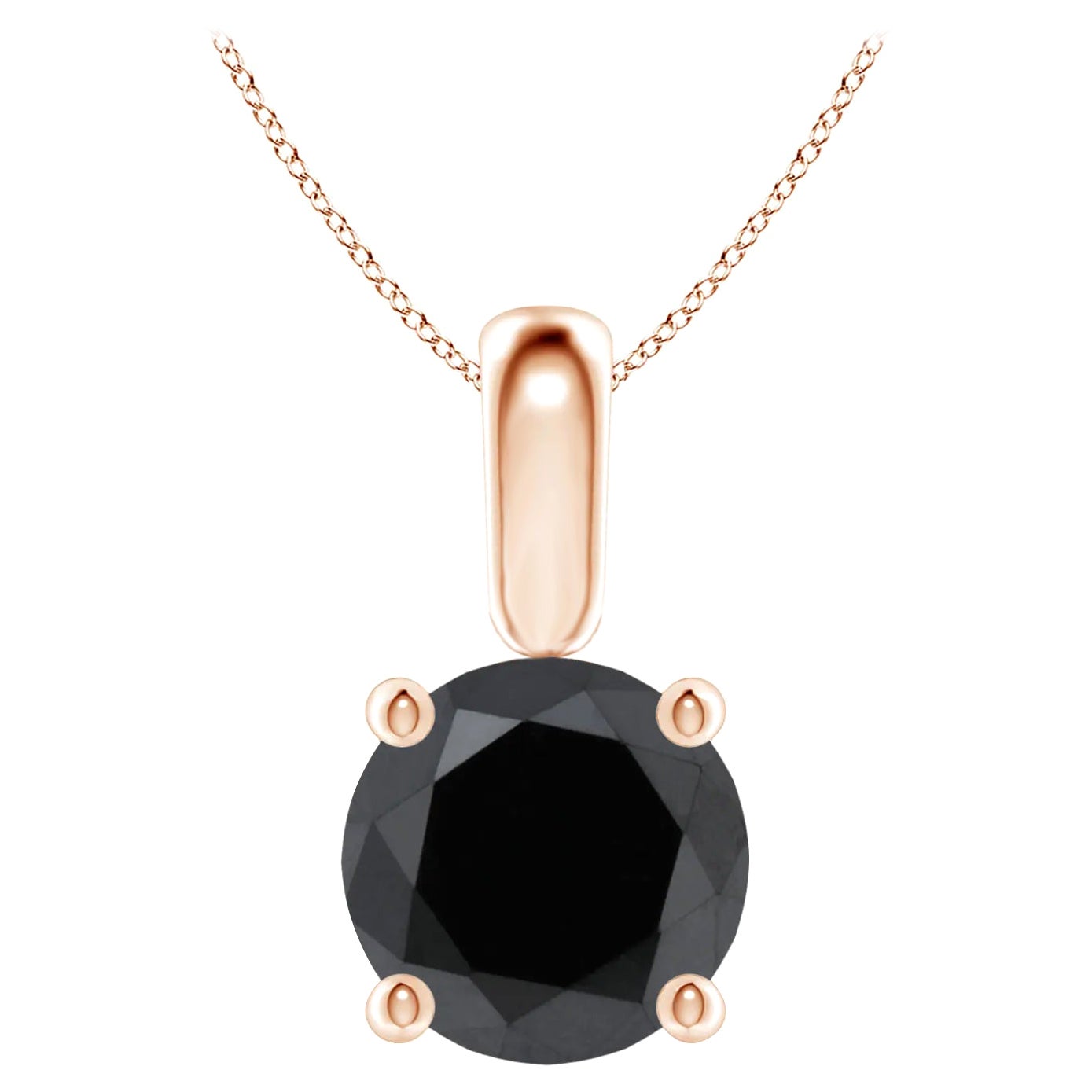 3.13 Carat Round Black Diamond Solitaire Pendant Necklace in 14K Rose Gold