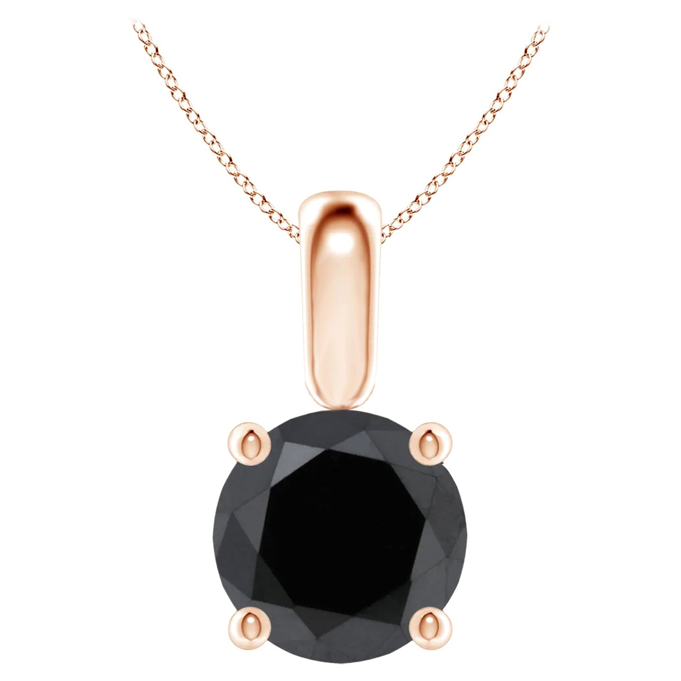 1.76 Carat Round Black Diamond Solitaire Pendant Necklace in 14K Rose Gold