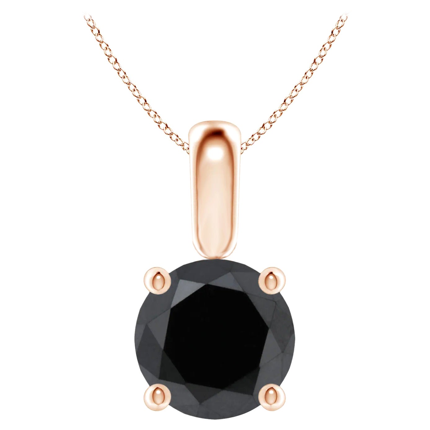2.28 Carat Round Black Diamond Solitaire Pendant Necklace in 14K Rose Gold