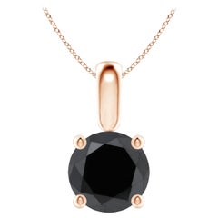 1.55 Carat Round Black Diamond Solitaire Pendant Necklace in 14K Rose Gold