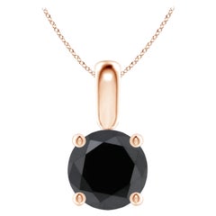 1.51 Carat Round Black Diamond Solitaire Pendant Necklace in 14K Rose Gold