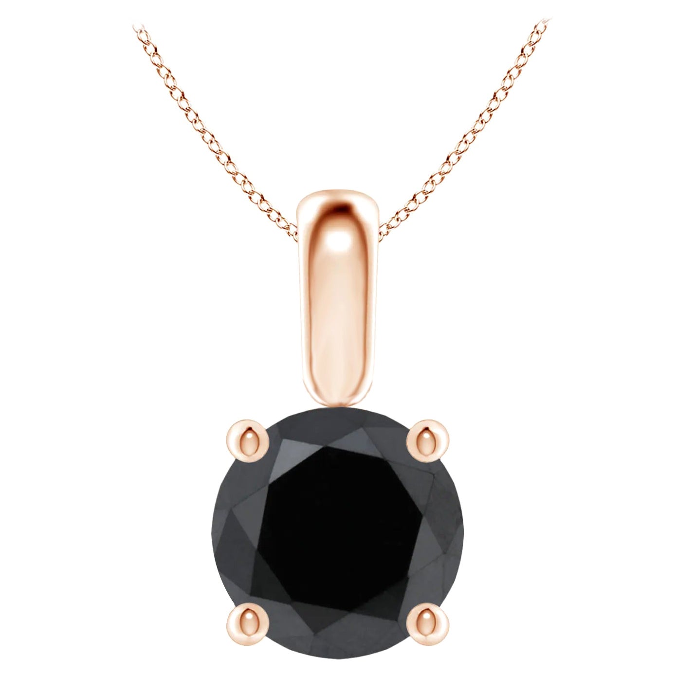 2.26 Carat Round Black Diamond Solitaire Pendant Necklace in 14K Rose Gold