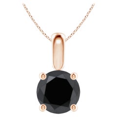1.56 Carat Round Black Diamond Solitaire Pendant Necklace in 14K Rose Gold