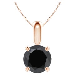 1.67 Carat Round Black Diamond Solitaire Pendant Necklace in 14K Rose Gold