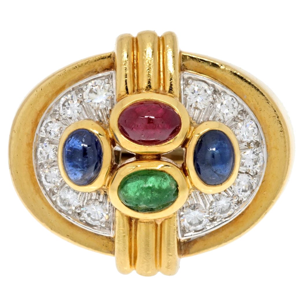 David Webb 18K Yellow Gold Multi Color Gemstone and Diamond Ring