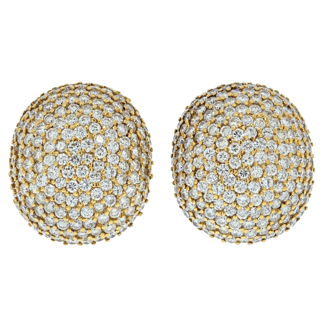 17 Carats 18k Yellow Gold Large Bombe Diamond Cluster Oval Earrings