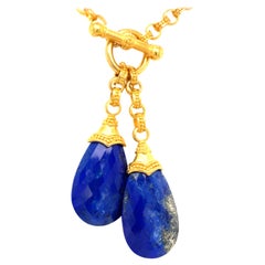 Carolyn Tyler Lapis and Yellow Gold Link Necklace