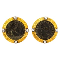 Boutons de manchette artisanaux en or 22 carats avec pièce de monnaie byzantine ancienne embellie et ciselée à la main