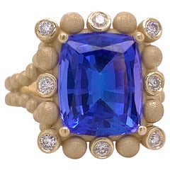 Anello personalizzato con tanzanite e diamanti da 5,50 carati in oro giallo 14K 5,5ct Design originale