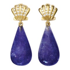 Susan Lister Locke Tanzanite and Diamond Scallop Shell Earrings in 18kt Gold