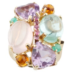 Vintage Gorgeous Multi-Color Gemstone Cluster Ring in Yellow Gold