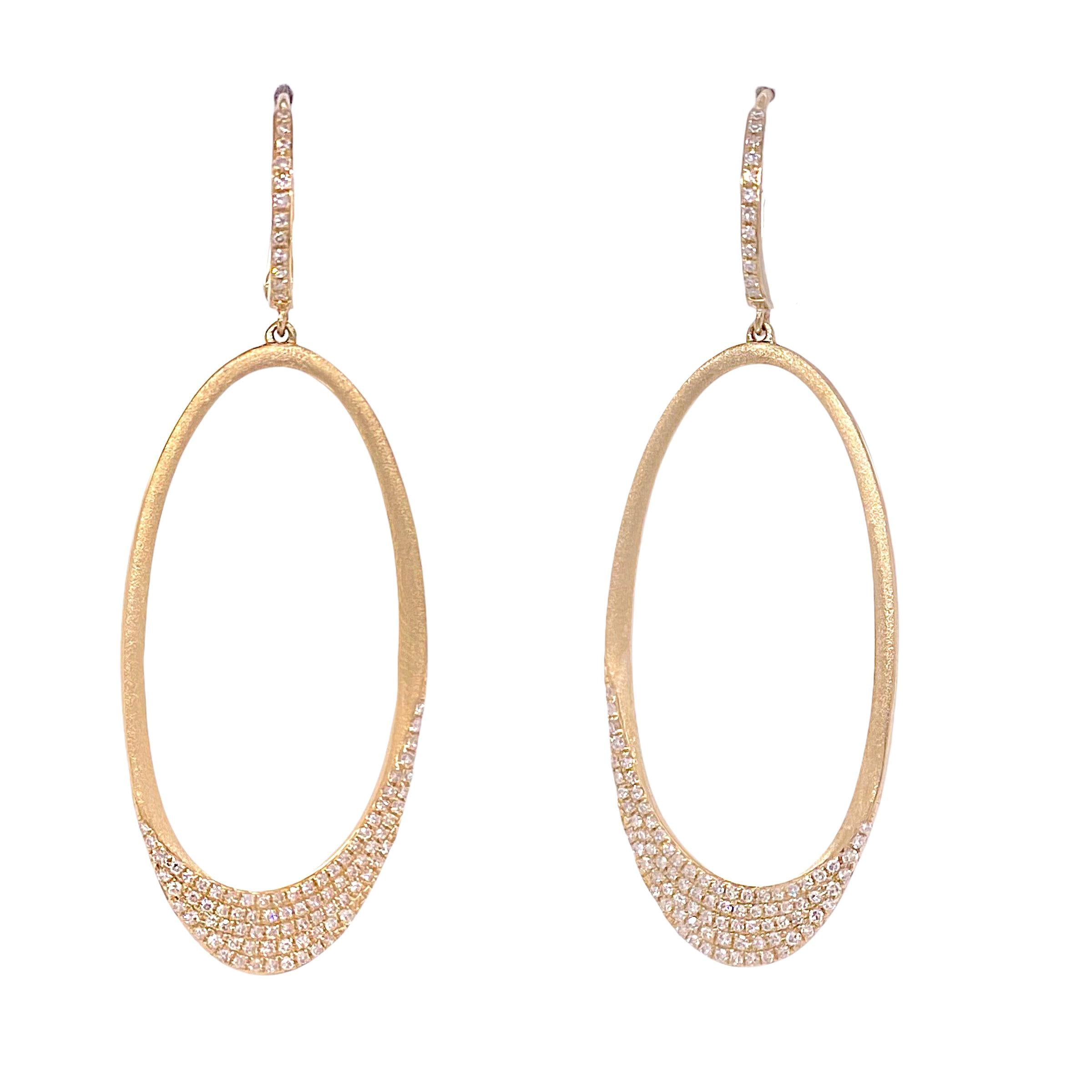 .59 Carat Oval Dangle Diamond Earrings 14K Yellow Gold For Sale