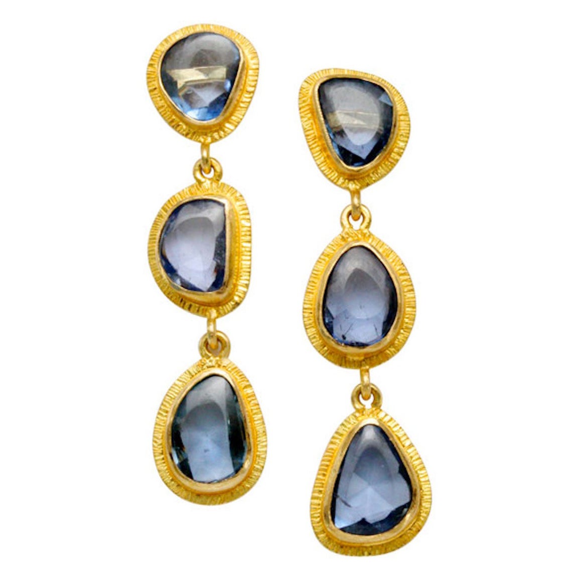 Steven Battelle 4.9 Carats Blue Sapphires 18K Gold Post Earrings For Sale