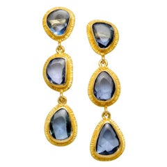 Steven Battelle 4.9 Carats Blue Sapphires 18K Gold Post Earrings