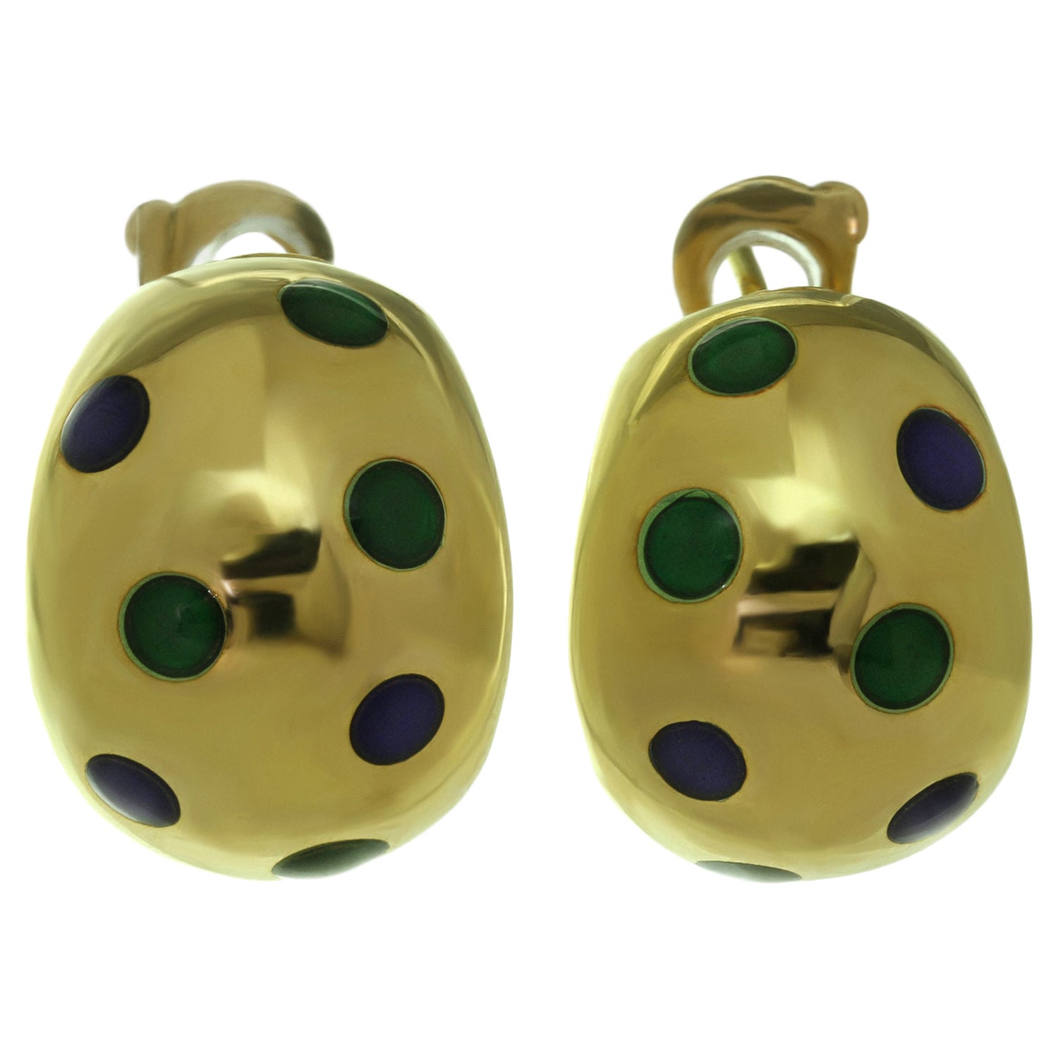 Van Cleef & Arpels Blue & Green Enamel Yellow Gold Earrings For Sale