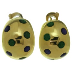 Van Cleef & Arpels Boucles d'oreilles or jaune émail bleu et vert