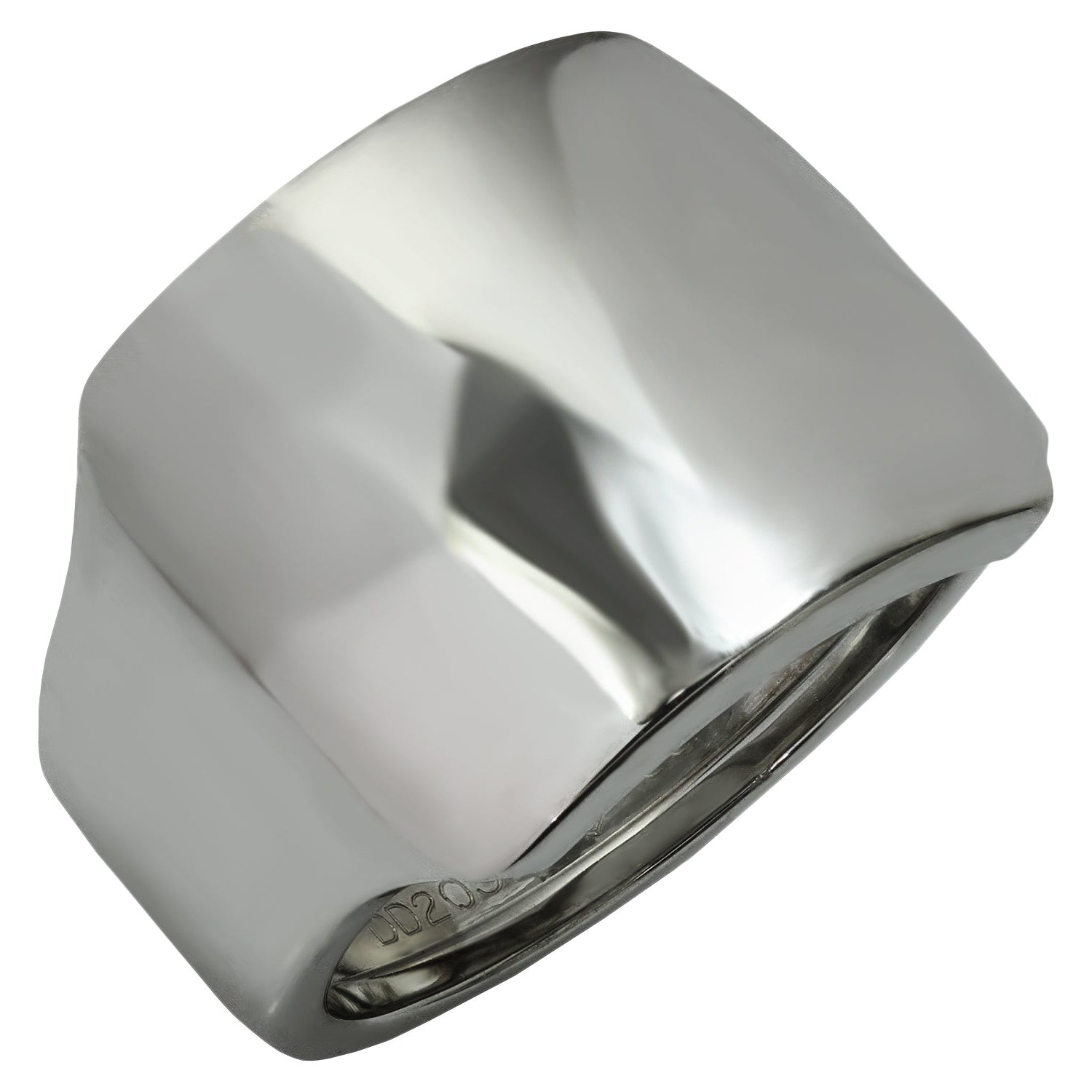 Cartier Santos White Gold Wide Dome Ring. Sz. 58 For Sale