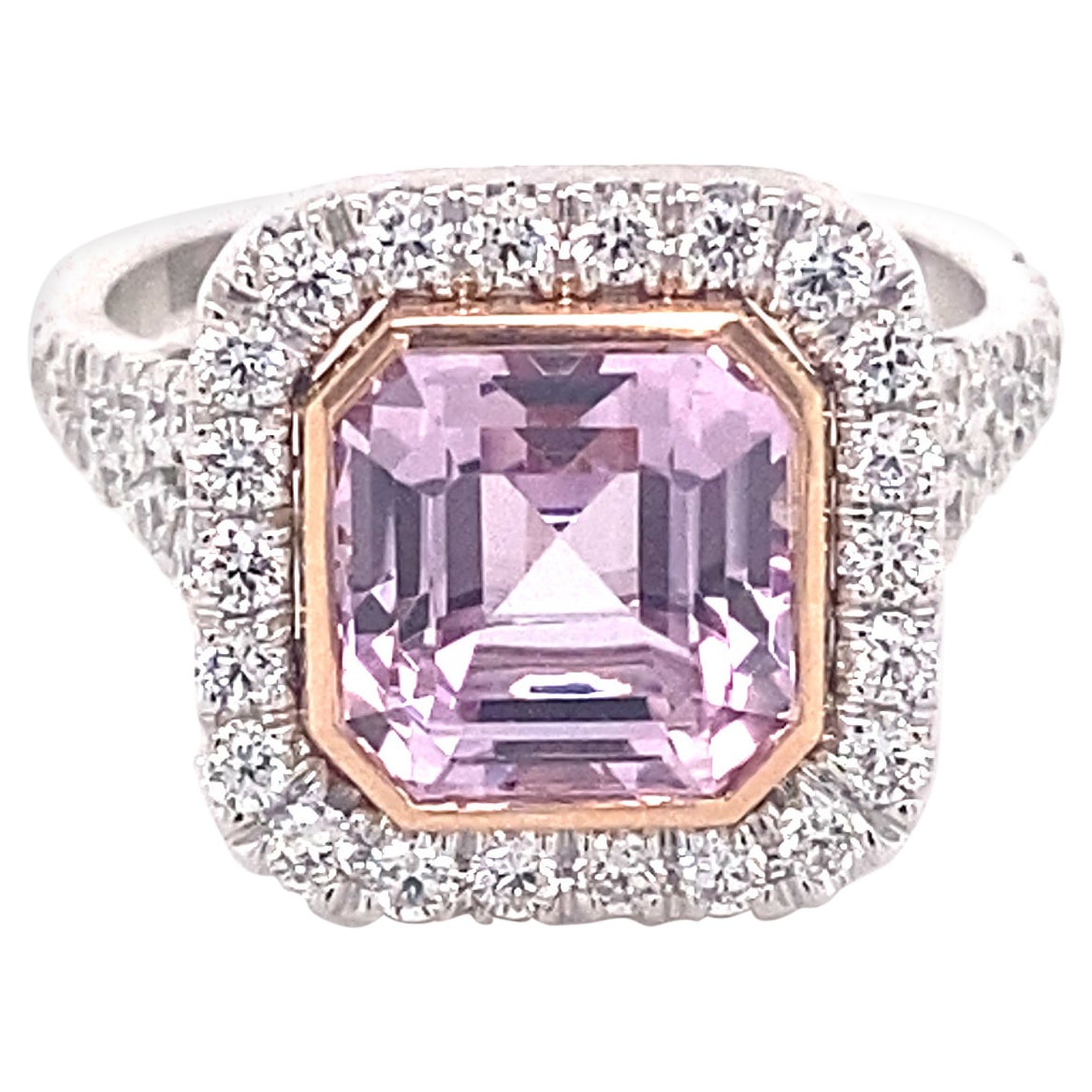 4.14ct Natural Asscher Cut Purple-Pink Sapphire Ring, 14kt White Gold Ring, GIA