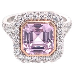 4.14ct Natural Asscher Cut Purple-Pink Sapphire Ring, 14kt White Gold Ring, GIA