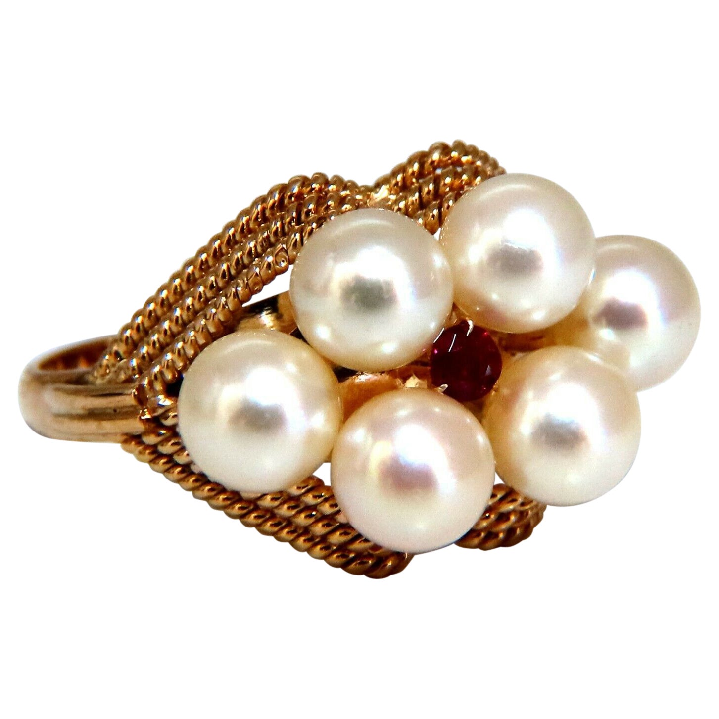 Natural Akoya Cream Cluster Vintage Pearl Ring