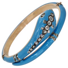 Antique 19th Century Turquoise Enamel Snake Bracelet