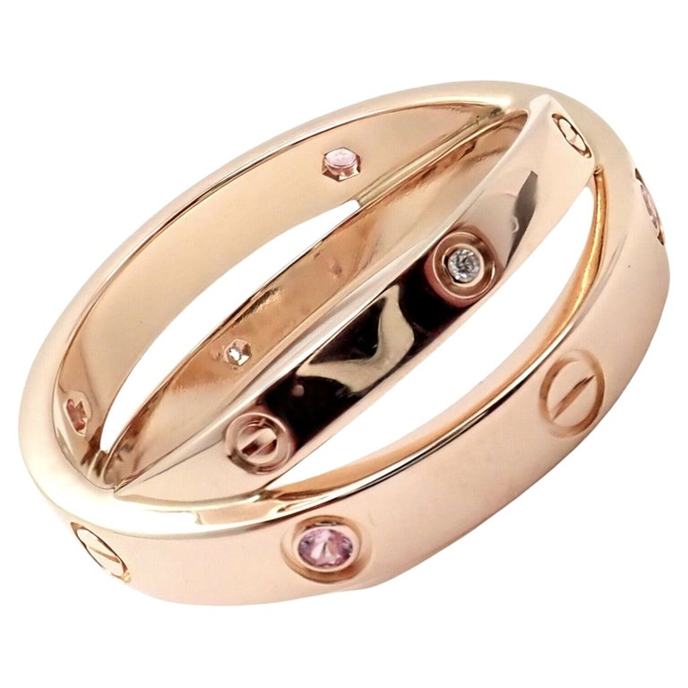 Cartier Love Diamond Pink Sapphire Rose Gold Band Ring For Sale