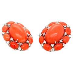 Coral Diamond Clip on Earrings