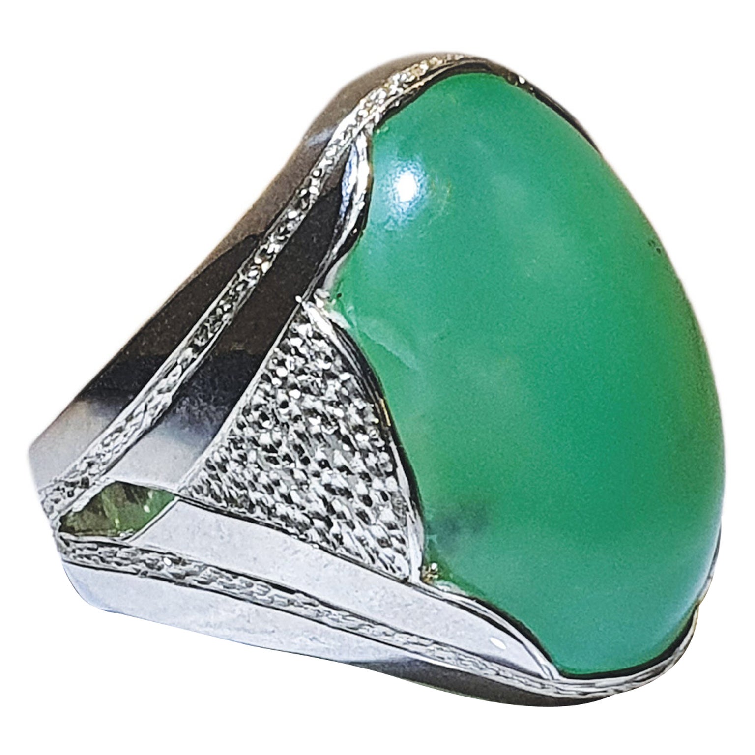 Paul Amey Hand Crafted Sterling Silver and Natural Chrysoprase Ring For Sale