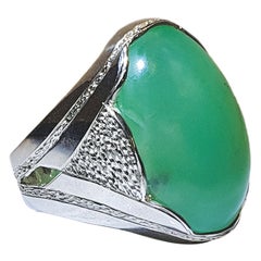 Paul Amey Hand Crafted Sterling Silver and Natural Chrysoprase Ring