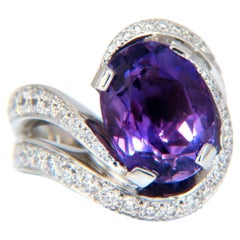 8.30ct Natural Amethyst Diamonds Ring Platinum Swirl Mod Deco