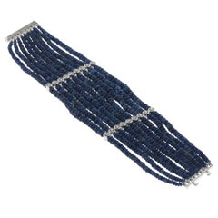 Bracelet de perles de saphirs bleus en or blanc 18 carats