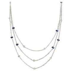 PANIM White Diamond Beads & Sapphire Tri Layer Necklace in 18 Karat White Gold