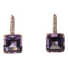 Amethyst Diamond Drop Earring in 14 Karat Rose Gold