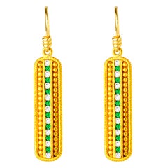 Handcrafted 24K Gold Dangling Earrings with Diamonds and Tsavorite Garnets