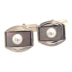 Vintage Mikimoto Estate Akoya Pearl Cufflinks Sterling Silver 8.26 Grams