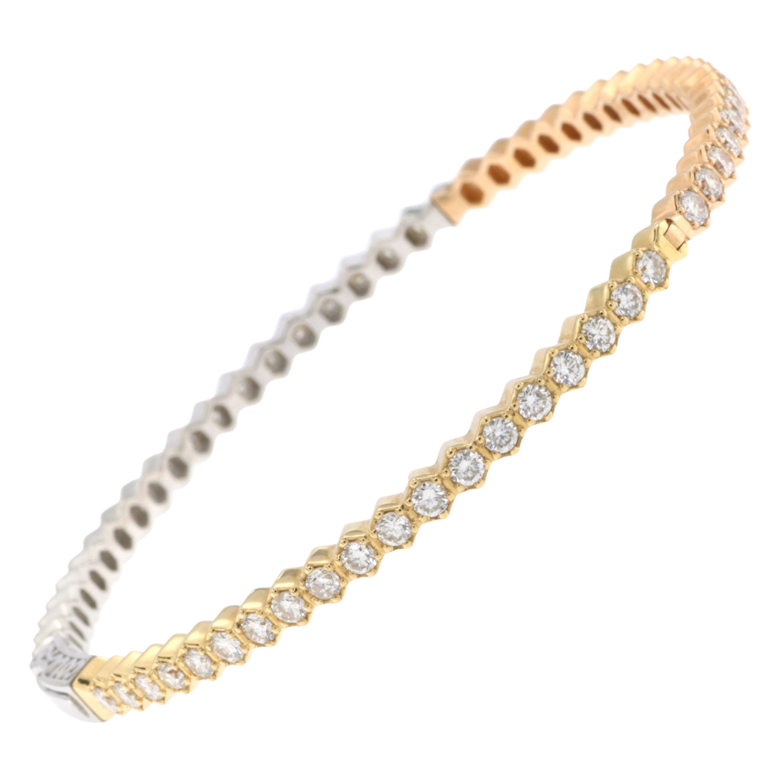 Honeycomb Diamond Bangle in 18K White Rose Yellow Gold