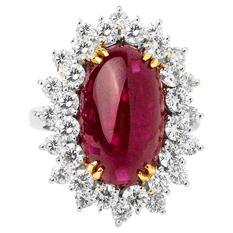 9.05 Carats Natural Burmese Ruby with 2.02 Ct's Diamonds Solitaire Ring For Sale