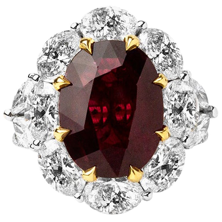 5.23 Carats Natural Africa Ruby with 4.16 Ct's Diamonds Solitaire Ring