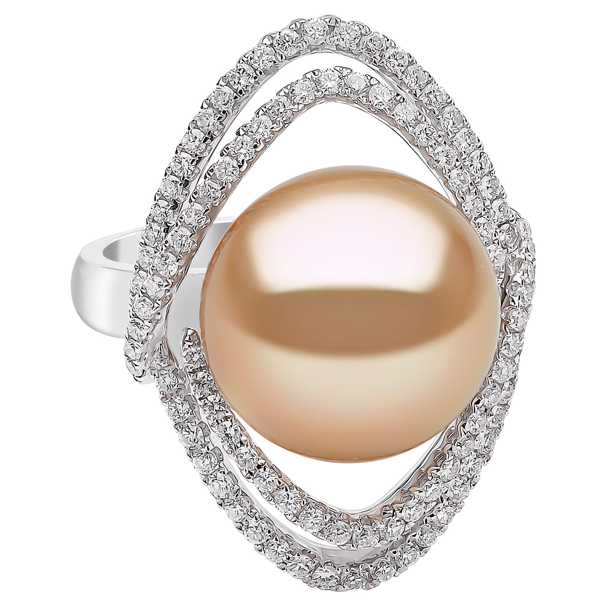 Yoko London Golden South Sea Pearl and Diamond Ring in 18K White Gold