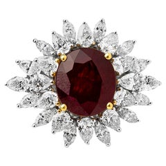 Anello solitario di rubino naturale da 6 carati circondato da 2,97 carati di diamanti D. A.