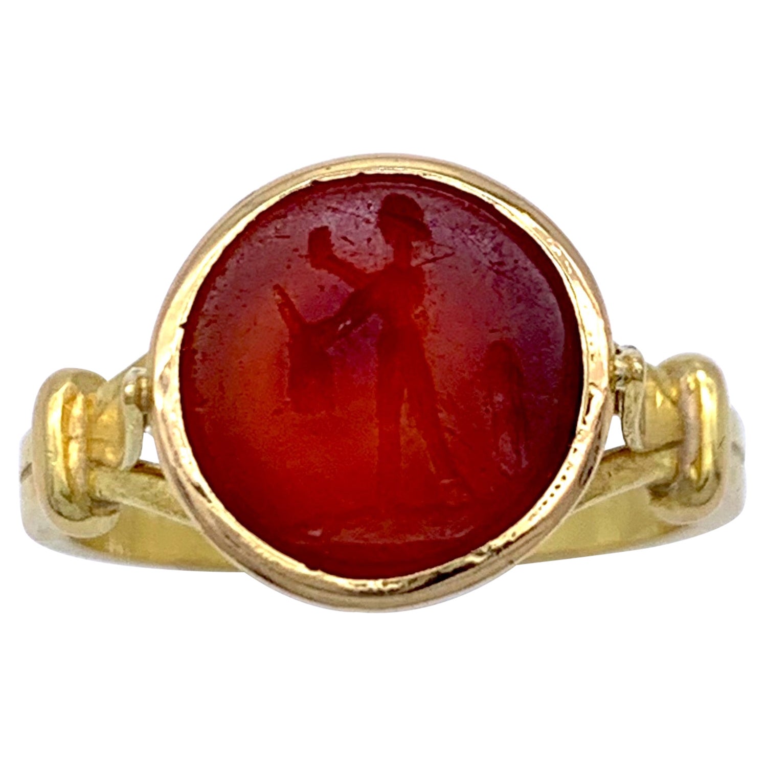 Antique 19th Century Carnelian Phallic Intaglio 18 Karat Gold Mount For Sale